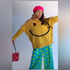 EMY AVE (Burnt Toast) Smiley Face Boxy Sweater